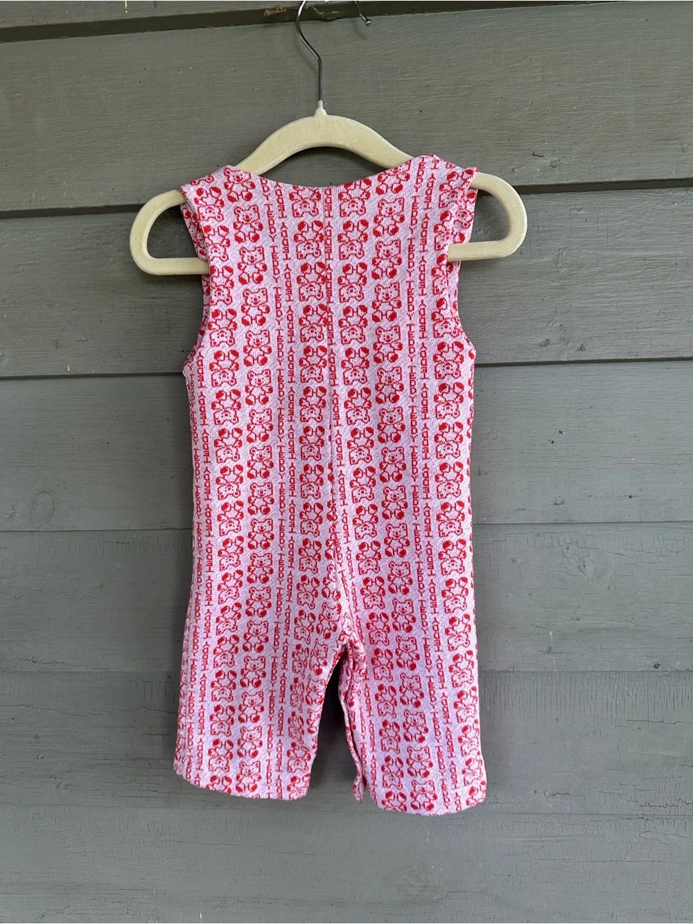 TEDDY 70s Novelty Bear Print Red Playsuit Onesie Size 0-3 Months